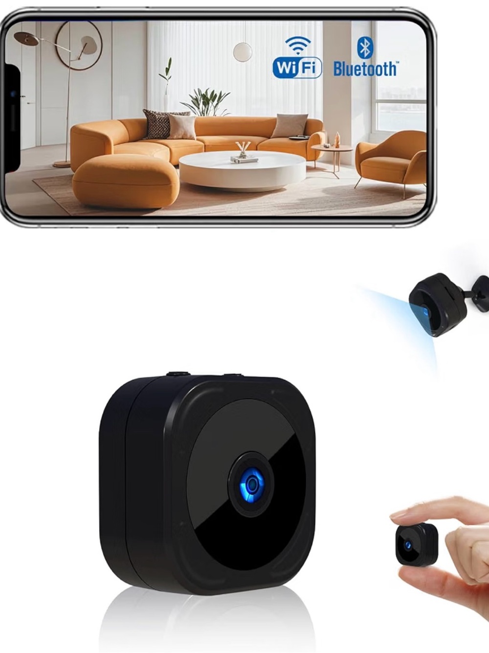 Compact Black WiFi & Bluetooth Mini Spy Camera - Wireless Security